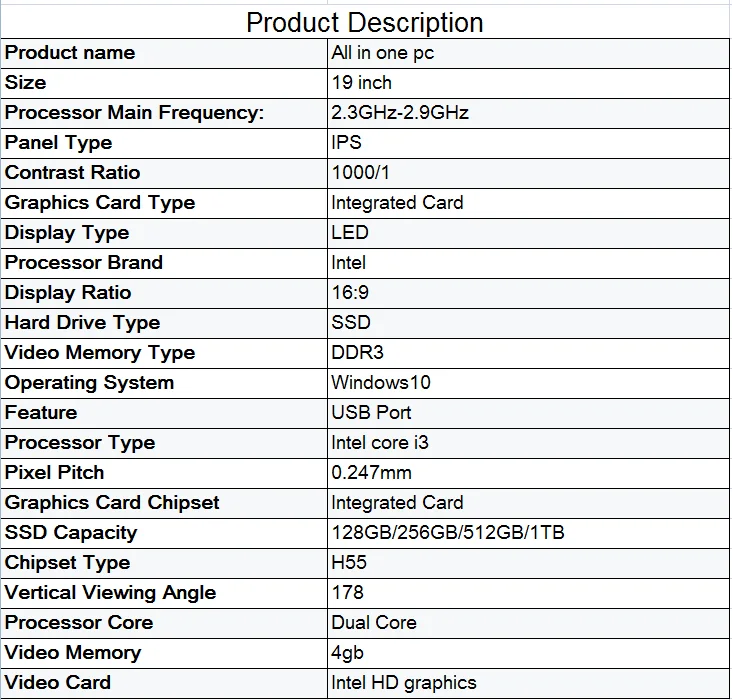 Ordenador de escritorio todo en uno con Windows 10, computadora de 19 pulgadas, core i3, oficina, hogar, PC, precio de fábrica, marco completo, soporte wifi