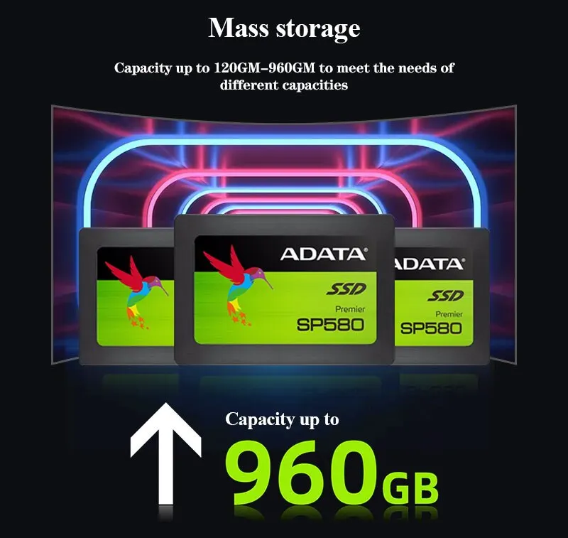 ADATA-unidad interna de estado sólido SSD SP580, 120GB, 240GB, 480GB, 960GB, 2,5 pulgadas, SATA III, disco duro HDD para ordenador portátil y de escritorio