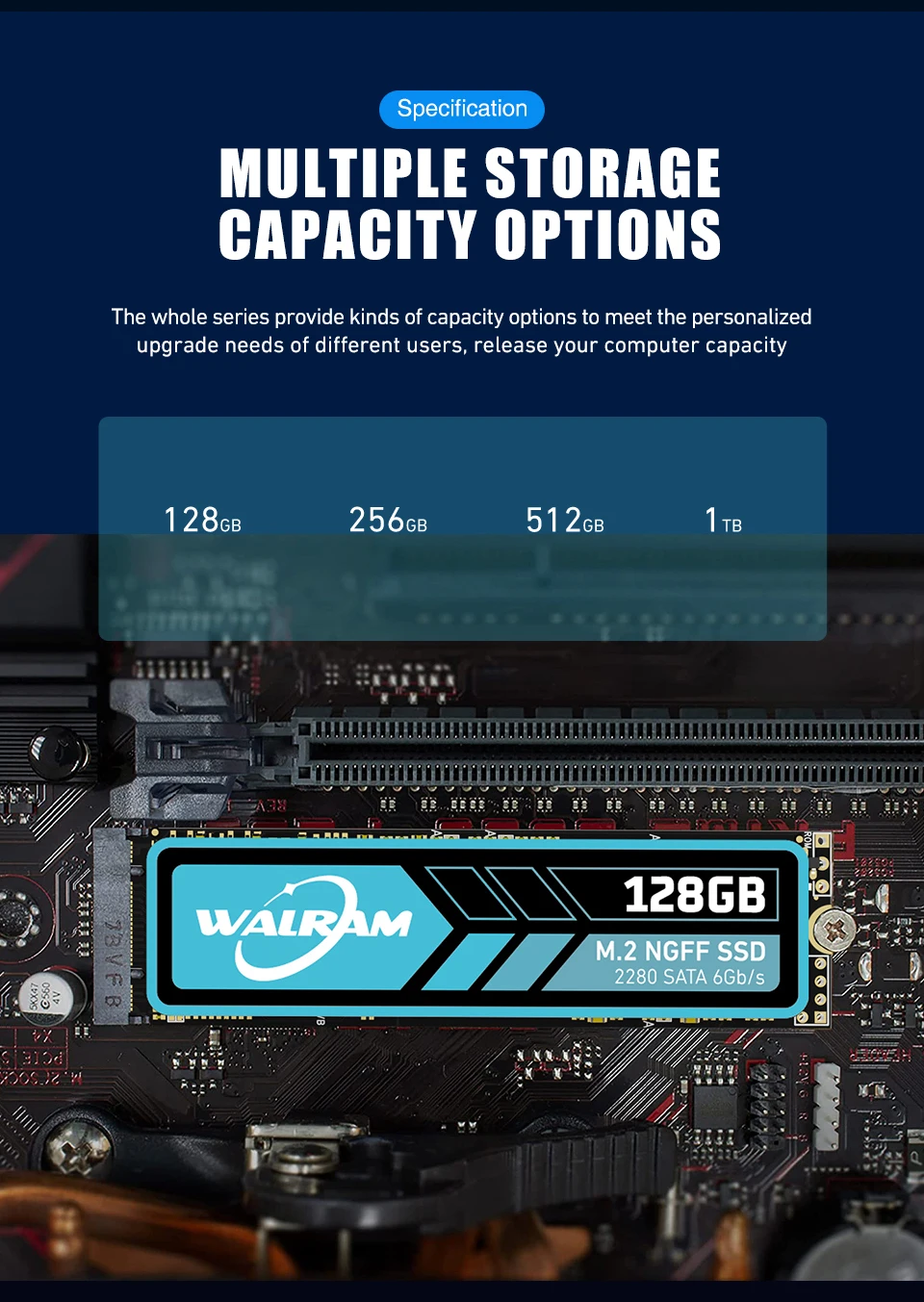 Walram-disco duro M.2 SATA 2280 gb 128gb 1TB HDD 256 g 512g NGFF SSD 120mm 2TB para ordenador portátil de escritorio Xiaomi