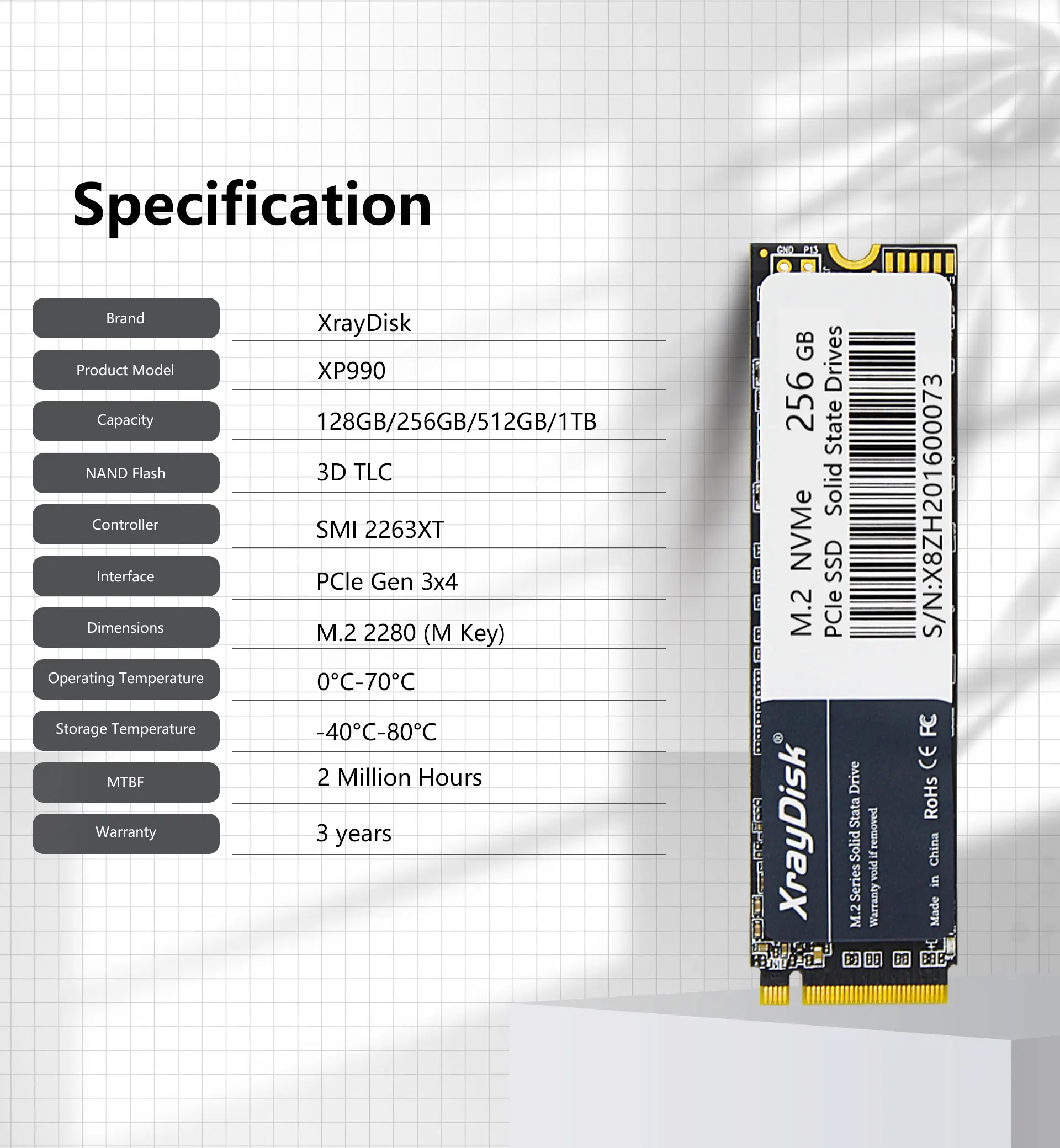 XrayDisk-disco duro interno para ordenador portátil y de escritorio, unidad de estado sólido M.2 SSD PCIe NVME de 128GB, 256GB, 512GB, 1TB, Gen3 x 4 y 4x4, 2280