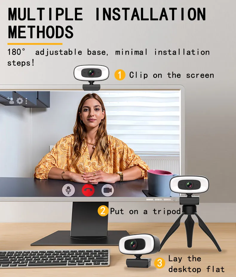 Mini Webcam 4K USB para ordenador, Webcam Full HD 1080P, para trabajar con micrófono, trípode para PC, portátil, cámara de transmisión en vivo