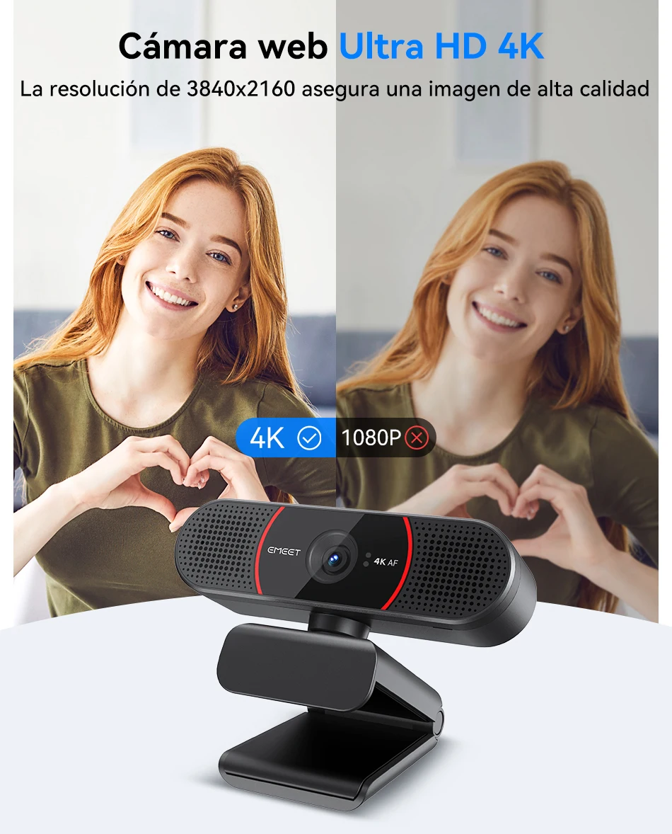 Cámara Web 4K con enfoque automático, minicámara de ordenador con USB y micrófonos para Zoom, equipos, OBS, PC, Mac y ordenador portátil