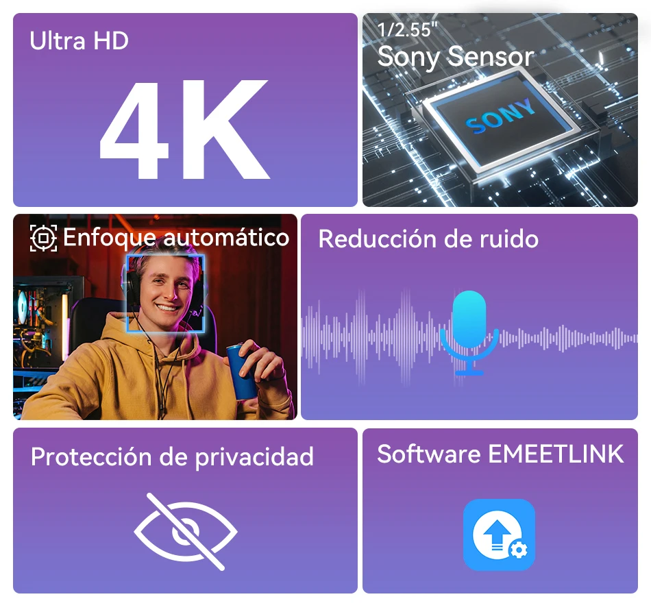 Cámara Web 4K con enfoque automático, minicámara de ordenador con USB y micrófonos para Zoom, equipos, OBS, PC, Mac y ordenador portátil