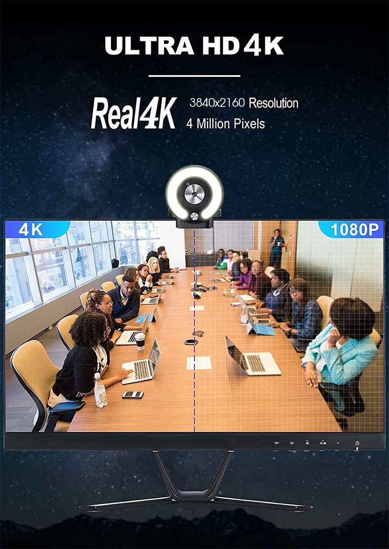 Mini cámara Web 4K Full HD 2K con luz de relleno, portátil, PC, computadora, transmisión en vivo, cámara Web de Video, micrófono, Webcast