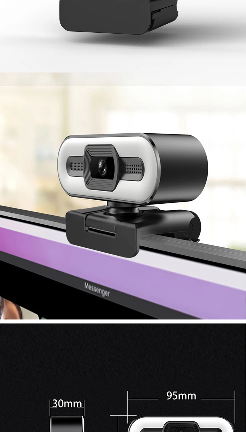 Cámara Web portátil 4K para ordenador, Webcam con transmisión en vivo, Flexible, Full HD, 2K, 1080P, con micrófono y Luz