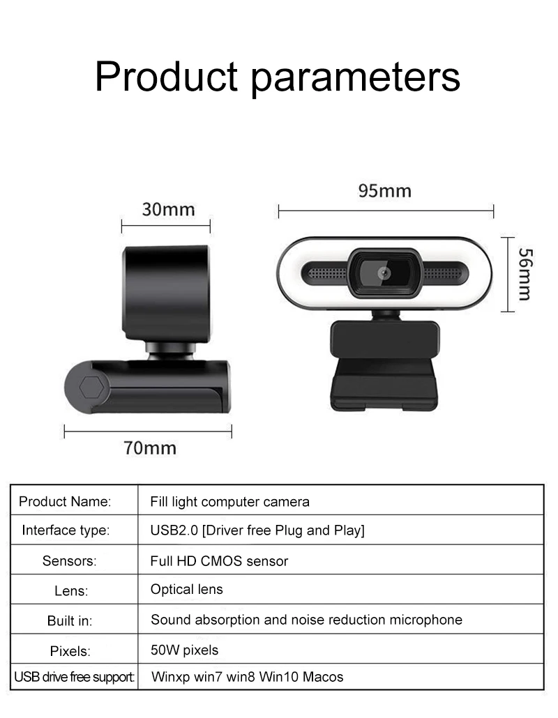 Cámara Web portátil 4K para ordenador, Webcam con transmisión en vivo, Flexible, Full HD, 2K, 1080P, con micrófono y Luz