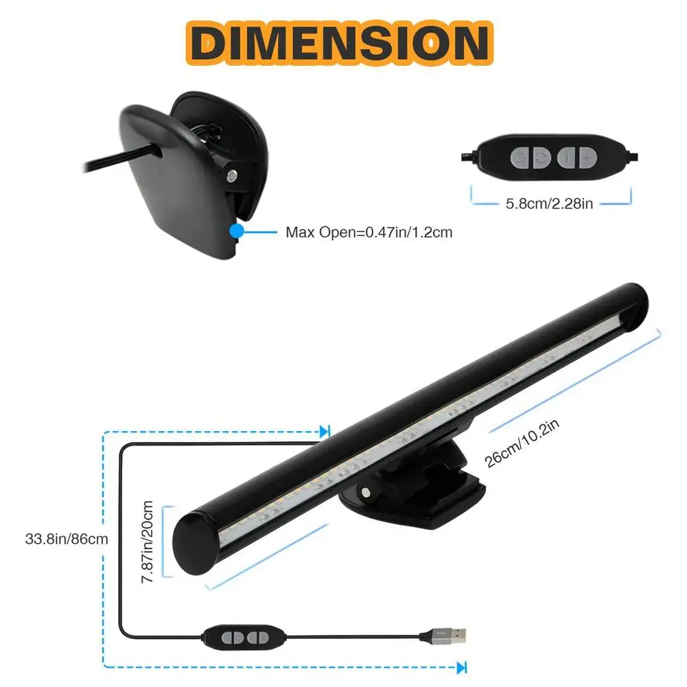 Lámparas de escritorio USB regulables, barra de luz LED para pantalla de ordenador portátil, lámpara de mesa de escritorio, lámpara de lectura de protección ocular