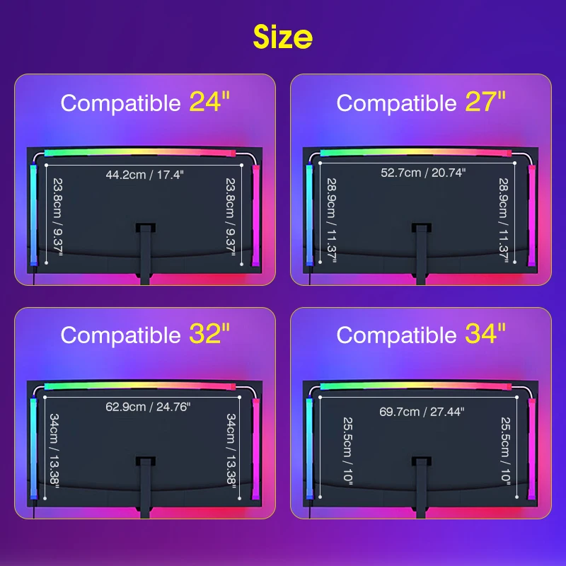 Pantalla de Monitor de ordenador, retroiluminación ambiental para sincronización en tiempo Real de 24-34 pulgadas, tira de luz LED, Lámpara decorativa de atmósfera de juego