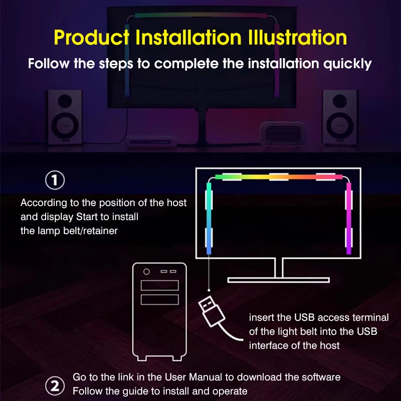 Pantalla de Monitor de ordenador, retroiluminación ambiental para sincronización en tiempo Real de 24-34 pulgadas, tira de luz LED, Lámpara decorativa de atmósfera de juego